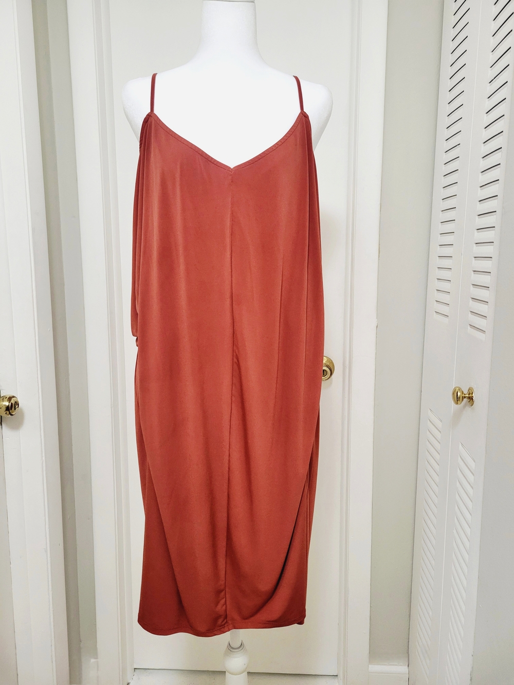 VENUS Rust-Tone Slip Midi Dress with Spaghetti Straps